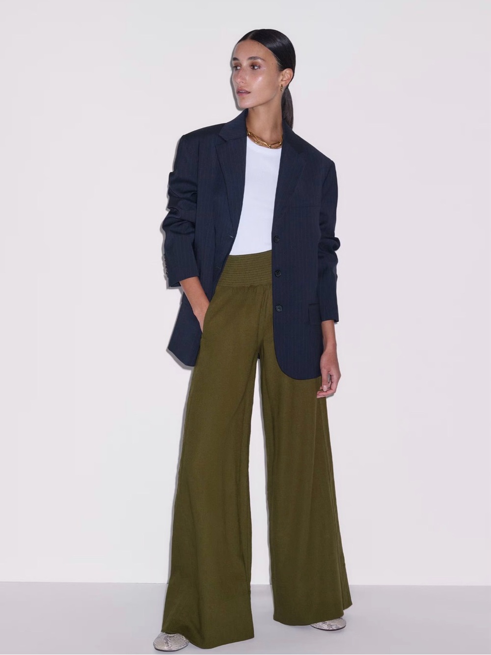 Wide Leg Olive Linen Pants